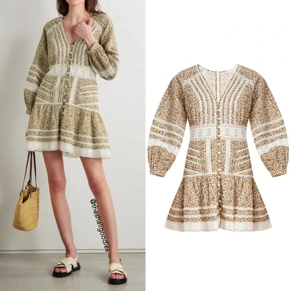 VERONICA  BEARD Addilyn Dress Floral Lace Trim Mini - Picture 2 of 10